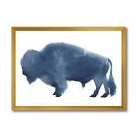 DesignArt 'mornarsko plava bizona silueta na bijeloj' Farmhouse uokvireni umjetnički tisak