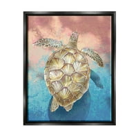 ; Svijetla slika plutajuće morske kornjače, mrkli mrak, plutajući okvir na platnu, zidna umjetnost, dizajn;