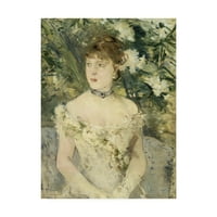 Likovna umjetnost s potpisom mlada djevojka u balskoj haljini, ulje na platnu Morisot