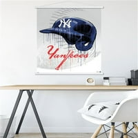 New York Yankees - plakat kaciga za kacigu s drvenim magnetskim okvirom, 22.375 34
