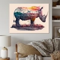 Dizajnirati dvostruko izlaganje nosoroga s afričkim pejzažnim platno zidnim umjetnošću