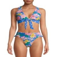 Ženski kupaći kostim u donjem rublju i Ženski kupaći kostim Plus veličine s plavim trokutastim cvjetnim uzorkom