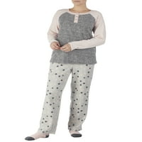 Ženska runa Henley pidžama vrh s hlačama i čarapama set za spavanje