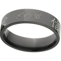 Ravni crni cirkonijev prsten s japanskim kanjijem za ljubavnu laser