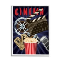 Stupell Industries Cinema Film kolut kokice za zabavu kokica Grafička umjetnost Bijela uokvirena umjetnička print