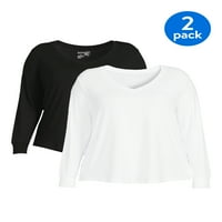 Terra & Sky Women's Plus Size V-izreza majica s dugim rukavima, 2-pack