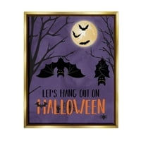 Stupell Industries Let's Hang Hallween Bats Graphic Art Metallic Gold Floating Framed Canvas Umjetnost tiska, dizajn