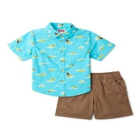 Wrangler Baby & Toddler Boys Kratki rukavi tkani košulja s tkanim kratkim hlačama, dvodijelni set, veličina 12m-5T