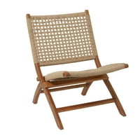 Decmode Wood ručno izrađena sjedeća stolica s pletenim dijelom, smeđa