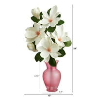 Gotovo prirodni 24 bijela japanska magnolija umjetna cvjetna aranžman u vazi u boji ruže